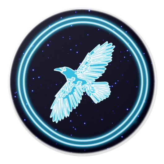 Blue Raven op sterren Keramische Knop (Voorkant)