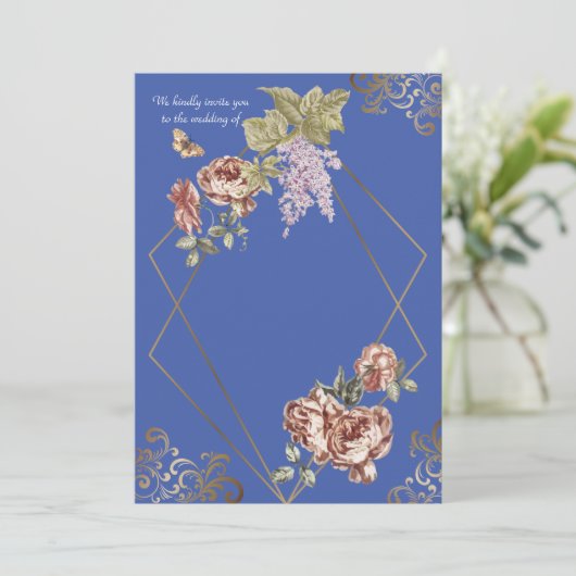 Blue Ray of Floral Wedding Kaart (Staand voorkant)