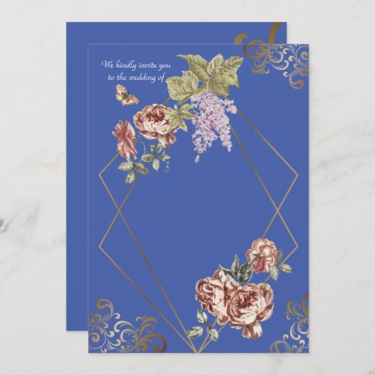 Blue Ray of Floral Wedding Kaart (Voorkant / Achterkant)