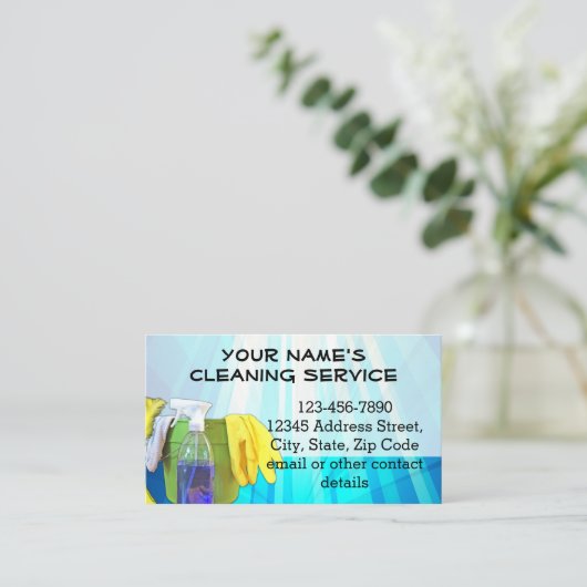Blue Rays Custom Cleaning Service Janitorial Maid Visitekaartje (Staand voorkant)
