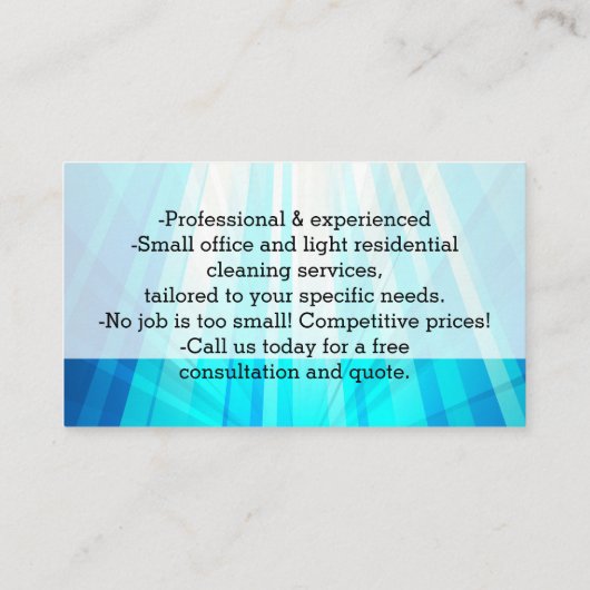 Blue Rays Custom Cleaning Service Janitorial Maid Visitekaartje (Achterkant)