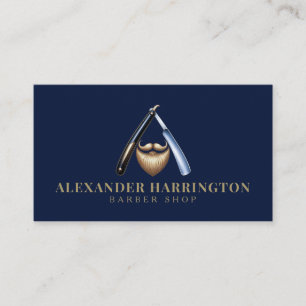 Blue Razor Golden Beard Logo Kapperszaak  Visitekaartje