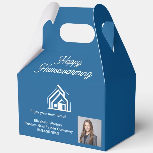 Blue Real Estate Company Agent Photo Customized Bedankdoosjes (Voorkant)