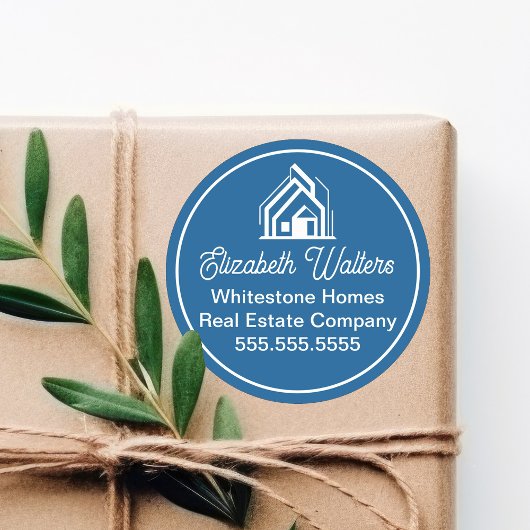 Blue Real Estate Company Chic Customized Realtor Ronde Sticker