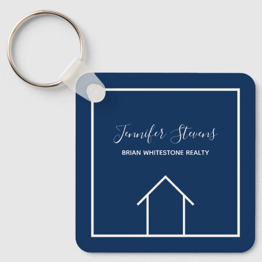 Blue Real Estate Company Custom Realtor Square Sleutelhanger (Voorkant)