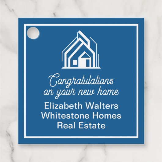 Blue Real Estate Company Customized Realtor Party Bedankjes Labels (Voorkant)