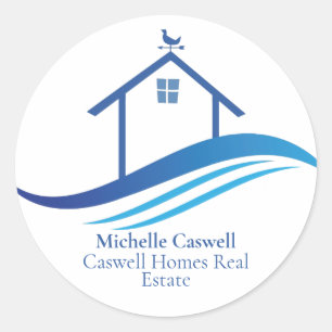 Blue Real Estate Company Home Moderne Logo Custom Ronde Sticker