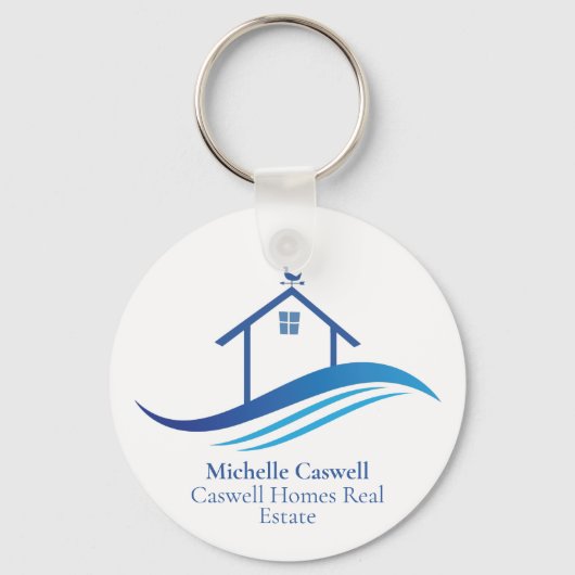 Blue Real Estate Company Home Moderne Logo Custom Sleutelhanger (Voorkant)