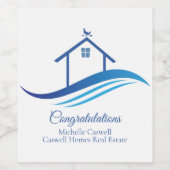 Blue Real Estate Company Home Moderne Logo Custom Wijn Etiket (Enkel label)