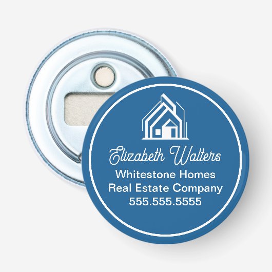 Blue Real Estate Company Personalized Realtor Button Flesopener (Voorkant)