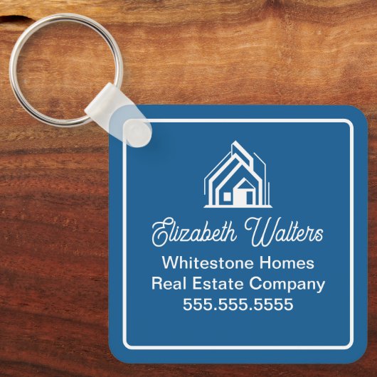 Blue Real Estate Company Personalized Realtor Sleutelhanger (Voorkant)