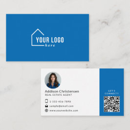 Blue Real Estate Logo Foto QR Code Visitekaartje