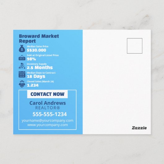 Blue Real Estate Market Report makelaar & makelaar Briefkaart (Achterkant)
