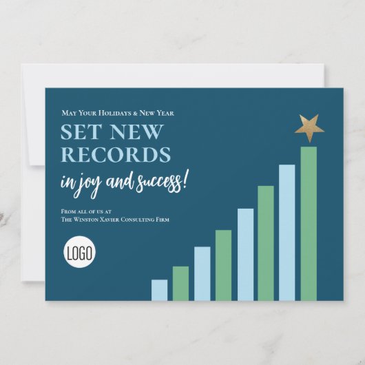 Blue Records voor Christmas Business logo Feestdagenkaart (Voorkant)