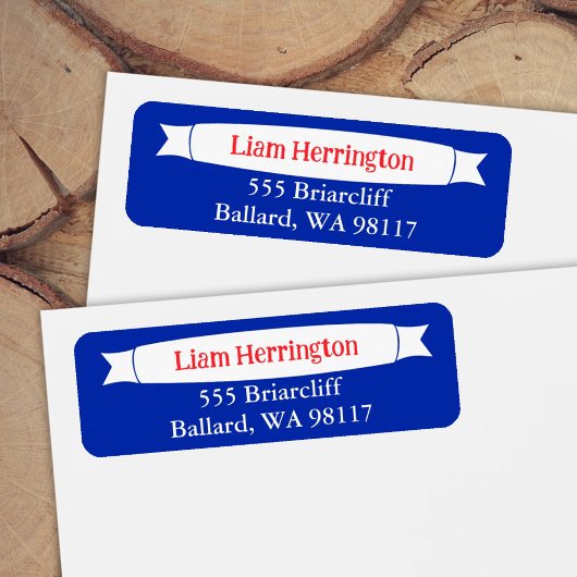 Blue & Red Address Label with Banner