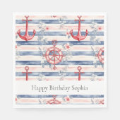 Blue Red Anchors Floral Stripes Beach Birthday Servet (Voorkant)