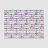 Blue Red Anchors Floral Stripes Beach Birthday Tissuepapier (Voorkant)
