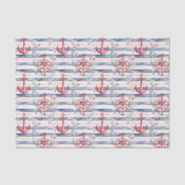 Blue Red Anchors Floral Stripes Beach Birthday Tissuepapier
