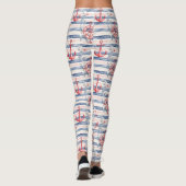 Blue Red Anchors Floral Stripes Beach  Leggings (Achterkant)