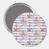 Blue Red Anchors Floral Stripes Beach  Magneet (Voorkant / Achterkant)