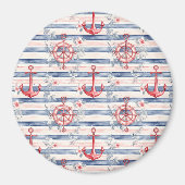 Blue Red Anchors Floral Stripes Beach  Magneet (Voorkant)