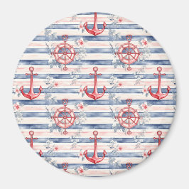 Blue Red Anchors Floral Stripes Beach Magneet