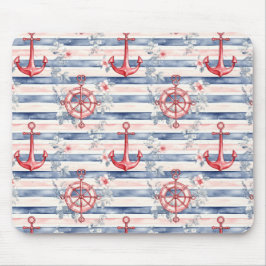 Blue Red Anchors Floral Stripes Beach Muismat