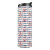 Blue Red Anchors Floral Stripes Beach  Thermosbeker (Gedraaid links)