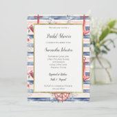 Blue Red Anchors Floral Stripes Bridal Shower Kaart (Staand voorkant)