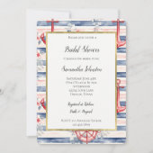 Blue Red Anchors Floral Stripes Bridal Shower Kaart (Voorkant)