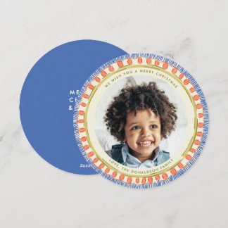 Blue Red and Green Watercolor Fringe Photo Circle Feestdagenkaart