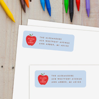 Blue Red Apple Preschool Graduation Address Label