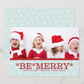Blue Red Be Merry Modern Holiday Fotokaart Feestdagenkaart (Voorkant / Achterkant)