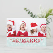 Blue Red Be Merry Modern Holiday Fotokaart Feestdagenkaart (Staand voorkant)