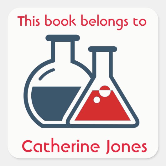 Blue Red Beakers Science Design Bookplate Sticker (Voorkant)