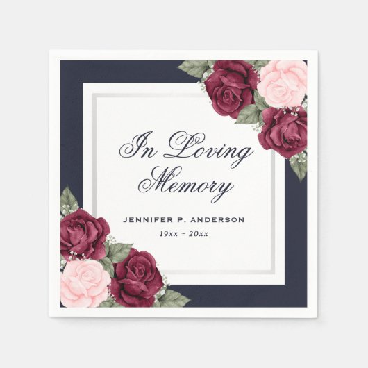 Blue Red Blush Pink Floral Funeral Memorial Servet (Voorkant)