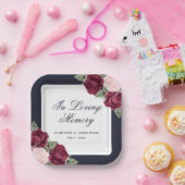 Blue Red Blush Pink Floral Memorial Funeral Papieren Bordje (Feest)