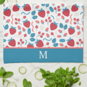 Blue Red Boho Strawberry Pattern Monogram Theedoek (Gevouwen)