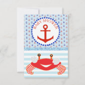 Blue & Red Boy Crab Beachy Baby shower Invitation Kaart (Voorkant)