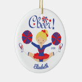Blue Red Cheer Blonde Cheerleader - gepersonalisee Keramisch Ornament (Rechts)
