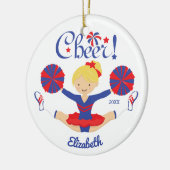 Blue Red Cheer Blonde Cheerleader - gepersonalisee Keramisch Ornament (Links)