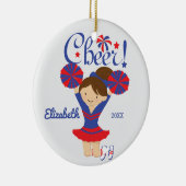 Blue & Red Cheer Brunette Cheerleader Ornament (Rechts)