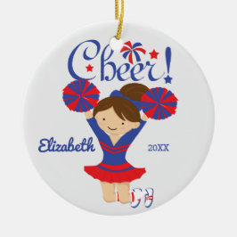 Blue & Red Cheer Brunette Cheerleader Ornament