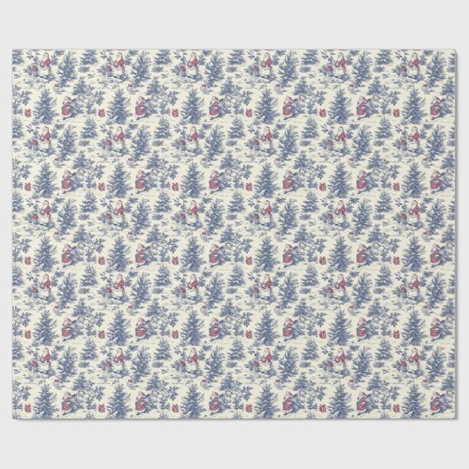 Blue & Red Christmas Santa Toile Cadeaupapier (Vlak)