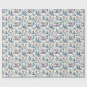 Blue & Red Christmas Santa Toile Cadeaupapier (Vlak)