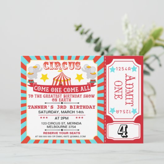 Blue Red Circus Ticket Circus Tent Birthday Kaart (Staand voorkant)