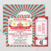 Blue Red Circus Ticket Circus Tent Birthday Kaart (Voorkant / Achterkant)