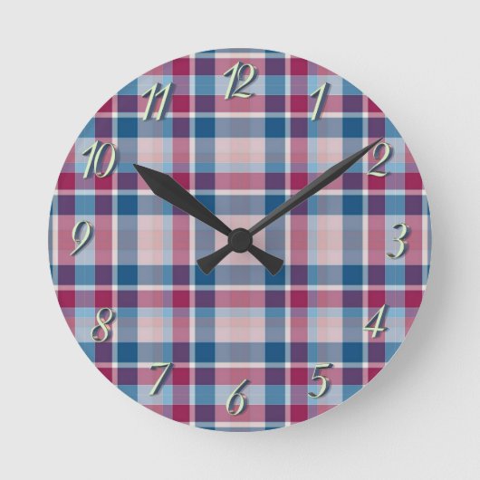Blue Red Classic Plaid Ronde Klok (Voorkant)