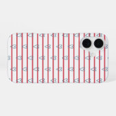 Blue Red Coastal Nautical Hearts Stripes Schattige iPhone 16 Hoesje (Achterkant horizontaal)