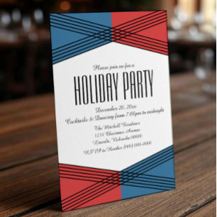 Blue Red Colorful Deco Holiday Party nodigt uit Kaart